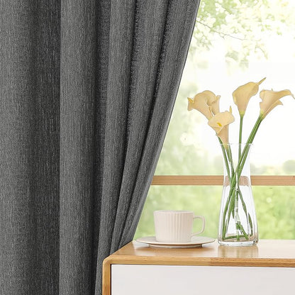Simplebrand Grey Semi Sheer Faux Linen Textured Curtains 84 Inches Long 2 Panels, Light Filtering Farmhouse Bedroom Curtains, Farmhouse Rod Pocket Soft Thick Window Drapes for Living Room, 50Wx84L