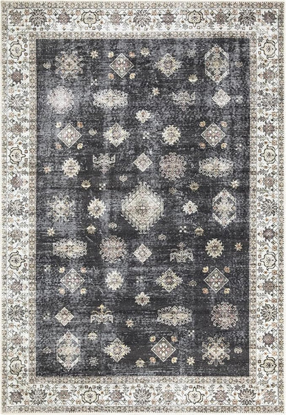 Bloom Rugs Washable Non-Slip 2' x 3' Rug - Black/Ivory Traditional Oriental Area Rug for Living Room, Bedroom, Dining Room, and Kitchen - Exact Size: 2' x 3'