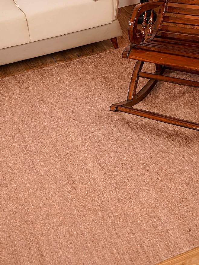Rugsotic Carpets Hand Woven Flat Weave Kilim Wool ECO-Friendly Area Rugs - 8'x10', Rectangle Shape, Light Brown Color, Solid Plain Design, Low Pile Handmade Rugs for Living Room (D00111)