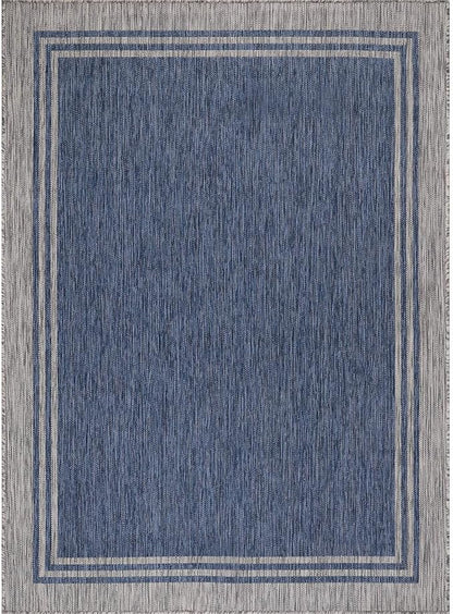 Bordered Outdoor Rug 8x10 Washable Outside Carpet for Indoor Patio Porch Waterproof Easy Cleaning Non Shedding Area Rugs Navy 8 x 10
