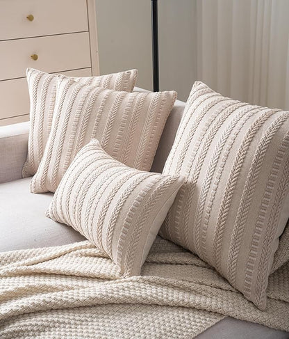 Boho Throw Pillow Covers 20x20 Inch Set of 2, Farmhouse Decorative Couch Pillow Cases, Beige Accent Pillows of Bed, Sofa Bedroom Living Room Home Decor Cushion Cover