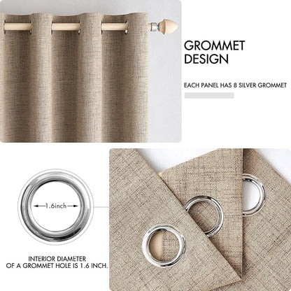 MIULEE 100% Blackout Linen Textured Curtains for Bedroom Solid Thermal Insulated Copper Brown Grommet Room Darkening Curtains & Drapes Luxury Decor for Living Room Nursery 52 x 45 Inch (2 Panels)