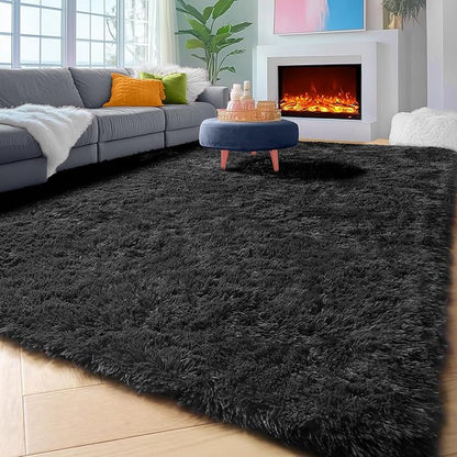 ONASAR Black 6x9 Area Rugs for Living Room Bedroom, Large Fluffy Washable Soft Plush Floor Big Indoor Shaggy Carpet for Kids Girls Boys Teen Dorm Home Nursery Playroom Decor Aesthetic