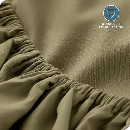 Fitted Bottom Sheet Full Size - Premium 1800 Microfiber - Ultra-Soft Hotel Luxury - Deep Pocket - Durable and Long Lasting - Fitted Sheet (Full, Olive)