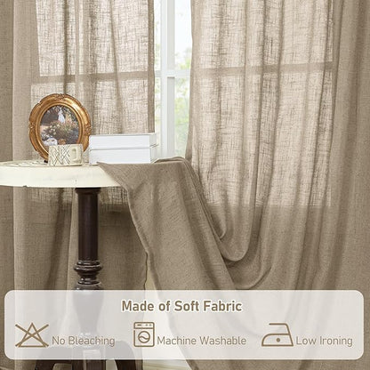LAMIT Semi Sheer Linen Curtains 36 Inch Length for Cafe, Light Filtering Panels Back Tab and Rod Pocket Neutral Drapes for Bathroom/Kitchen/Loft Room, 25 x 36 Inch, 2 Panels