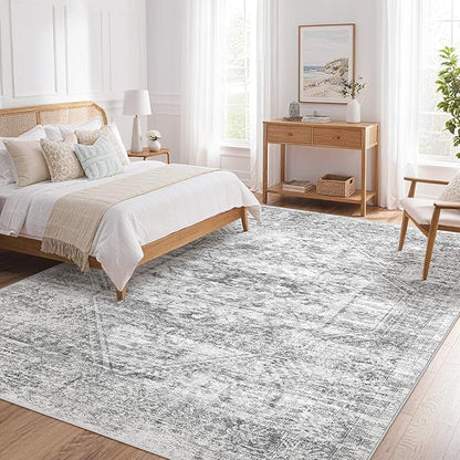 Vintage Living Room Area Rug 5x7 - Large Soft Washable Oriental Traditional Distressed Farmhouse Rugs for Bedroom - Indoor Floor Accent Carpet for Home Office House Decor - Distressed Grey