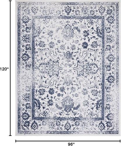 SAFAVIEH Area Rug 8x10 - Adirondack Collection - Large - Ivory & Navy, Distressed Vintage Floral Design, Non-Shedding & Easy Cleaning, Ideal for Living Room, Bedroom, Dining Space (ADR109M)