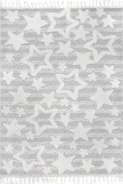 nuLOOM Raven Modern Stars High Low Shaggy Tassel Area Rug, 5x8, Light Grey