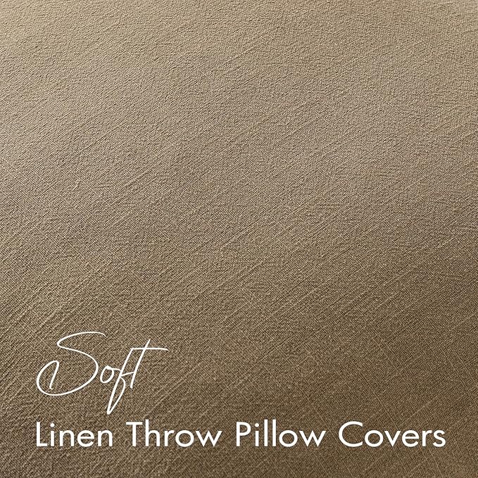 EMEMA Decorative Linen Throw Pillow Covers 20x20 Inch Curry Boho Farmhouse Neutral Couch Throw Pillows for Bed Pack of 2 Accent Pillowcase Modern Sofa Cushion Livingroom Home