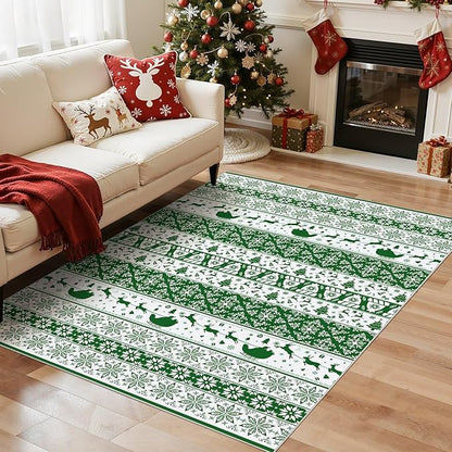 Abstract Living Room Rug 5X7 - Modern Washable Christmas Soft Thin Area Rug for Living Room Bedroom Under Dining Table - Neutral Indoor Floor Rug Carpets for Home Office Playroom Nursery - Green White