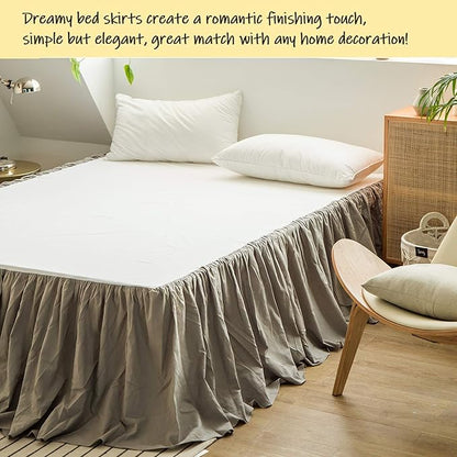 BISELINA French Linen Bed Skirt with Pleated Frills 22-Inch Tailored Drop Natural Flax Cotton Blend Dust Ruffle Soft Cozy Farmhouse Bedding (22" Full, Grey)