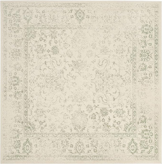SAFAVIEH Adirondack Collection Area Rug - 4' Square, Ivory & Sage, Distressed Vintage Floral Design, Non-Shedding & Easy to Clean, Ideal for Living Room, Bedroom, Dining Space (ADR109V)