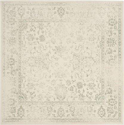 SAFAVIEH Adirondack Collection Area Rug - 9' Square, Ivory & Sage, Distressed Vintage Floral Design, Non-Shedding & Easy to Clean, Ideal for Living Room, Bedroom, Dining Space (ADR109V)