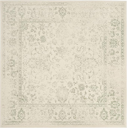 SAFAVIEH Adirondack Collection Area Rug - 6' Square, Ivory & Sage, Distressed Vintage Floral Design, Non-Shedding & Easy to Clean, Ideal for Living Room, Bedroom, Dining Space (ADR109V)