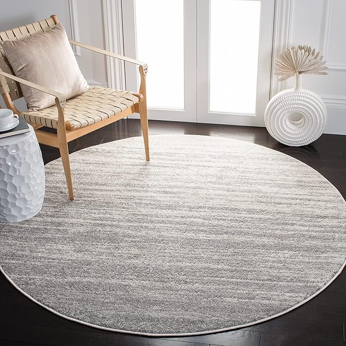 SAFAVIEH Adirondack Collection Area Rug - 10' Round, Ivory & Silver, Modern Ombre Design, Non Shedding & Easy to Clean, Ideal for Living Room, Bedroom, Office, Dining Space (ADR113B)