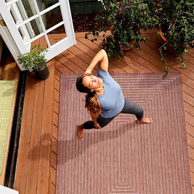 Adiva Rugs Outdoor Indoor Area Rug, Weather Resistant, Easy to Clean, Stain Resistant Floor Mat for Dining Room, Backyard, Deck, Patio (Copper Weiss, 5' x 7')