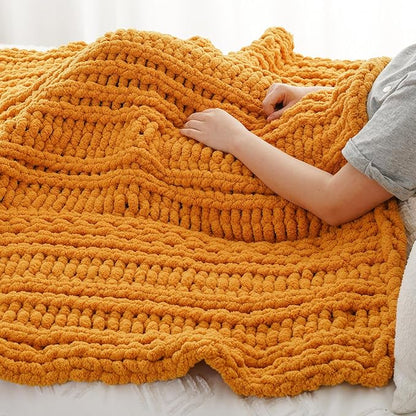 Battilo Mustard Yellow Throw Blanket for Couch, Chunky Knit Throw Blanket, 50"x60", Gold Fall Throw, Super Soft Cozy Warm Chenille Knit Blankets for Bed, Sofa, Living Room