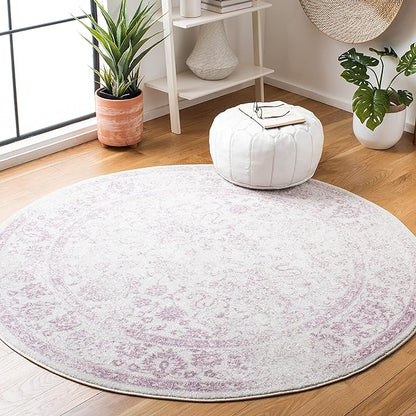 SAFAVIEH Adirondack Collection Area Rug - 3' Round, Ivory & Lavender, Distressed Vintage Floral Design, Non-Shedding & Easy to Clean, Ideal for Living Room, Bedroom, Dining Space (ADR109U)