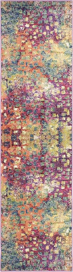 SAFAVIEH Monaco Collection Runner Rug - 2'3" x 20', Pink & Multi, Boho Chic Abstract Watercolor Design, Non-Shedding & Easy Care, Ideal for High Traffic Areas in Living Room, Bedroom (MNC225D)