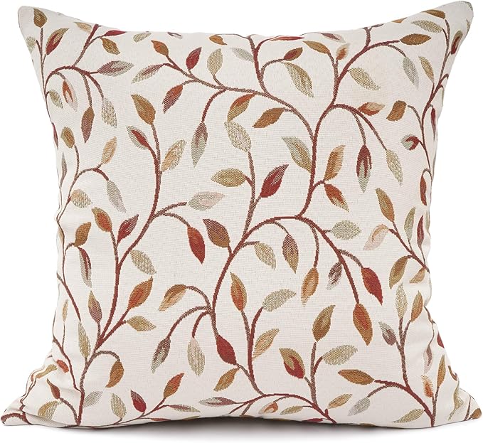 YOUR SMILE Classical Embroidery Jacquard Beige Leaf Pattern Square Decorative Throw Pillow Case Cushion Cover 18 x 18 inch