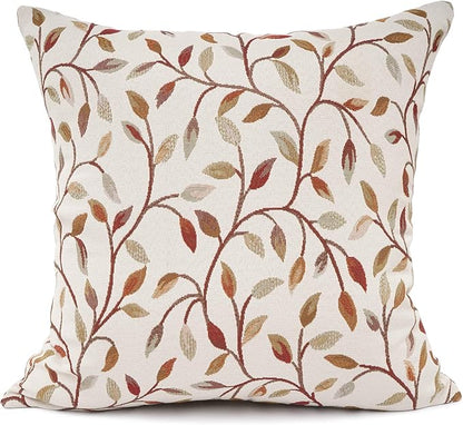 YOUR SMILE Classical Embroidery Jacquard Beige Leaf Pattern Square Decorative Throw Pillow Case Cushion Cover 18 x 18 inch