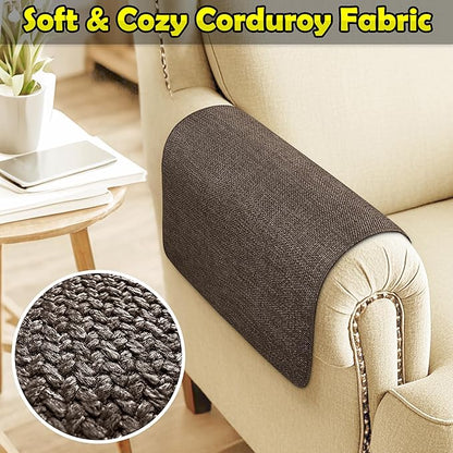 Couch Arm Covers, Waterproof Armrest Cover for Sofa, Armchair, Loveseat, Non-Slip Recliner Arm Cover, Sofa Arm Covers, Headrest Covers, Arm Chair Covers Set of 2 (Brown, 28"×24")