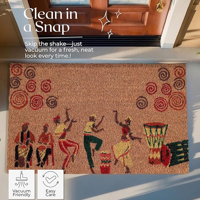 Coir Door Mats 17" X 30", Non-Slip Sturdy, PVC Backed Heavy Duty, Easy to Clean, Ideal for Door Entrance, Patio, Porch, Backyard, Garages, Joy of Music and Dance
