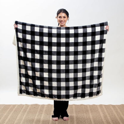 CARSTENS, INC. Ultra Premium Super Soft Plush Sherpa Fleece Oversized Throw Blanket 54" x 68", Black & White Buffalo Plaid