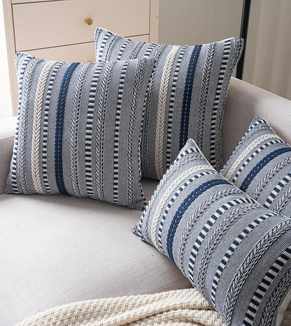 Boho Lumbar Pillow Covers 14x36 Long, Farmhouse Decorative Couch Pillow Cases, Navy Blue Accent Pillows of Bed, Sofa Bedroom Living Room Home Decor Cushion Cover, Pack of 1