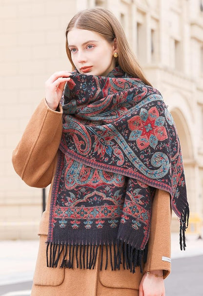 Wander Agio Warm Fashion Scarf Long Shawl Large Blanket Winter Wraps Scarves for Women Cashmere Jacquard Vintage Paisley
