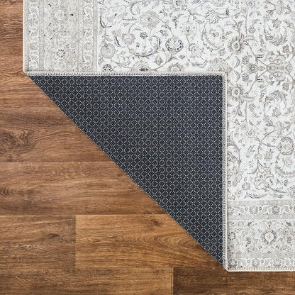 Bloom Rugs Washable Non-Slip 6' x 9' Rug - Beige/Off White Traditional Bordered Area Rug for Living Room, Bedroom, Dining Room, and Kitchen - Exact Size: 6' x 9'