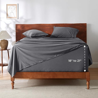 Bedsure Deep Pocket Full Size Bed Sheets Set - Fits Mattresses Up to 21 Inches Thick - 4 Piece Bed Sheets, Moisture Wicking, Soft & Cooling Bedsheet & Pillowcases, Easy & Secure Fit, Dark Grey