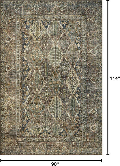 Loloi Magnolia Home by Joanna Gaines Banks Collection BAN-05 Spice/Blue 7'-6" x 9'-6", .13" Pile Height, Machine Washable, Area Rug