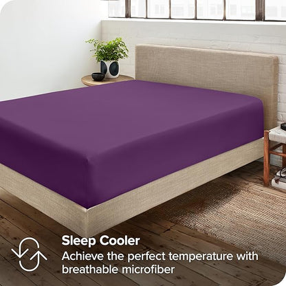 Bare Home 2-Pack Fitted Bottom Sheets Twin - Premium 1800 Ultra-Soft Wrinkle Resistant Microfiber - Deep Pocket (Twin, Plum)