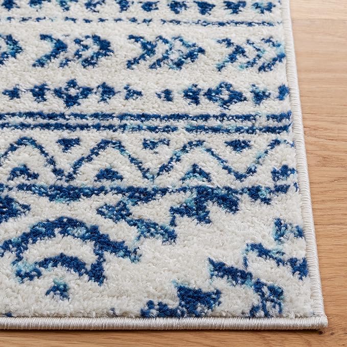 SAFAVIEH Tulum Collection Area Rug - 9' Square, Ivory & Navy, Moroccan Boho Tribal Design, Non-Shedding & Easy to Clean, Ideal for Living Room, Bedroom, Dining Space (TUL272D)