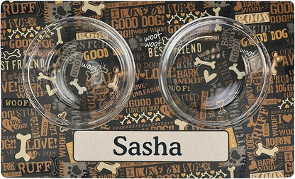 Drymate Personalized Pet Bowl Placemat, Custom Dog & Cat Food Feeding Mat - Absorbent Fabric, Waterproof Backing - Machine Washable/Durable (USA Made) (12" x 20") (Best Friend Brown)