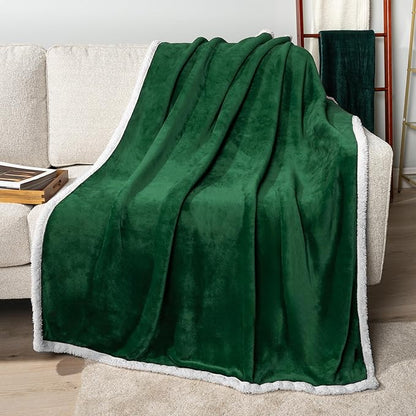 PAVILIA Sherpa Fleece Throw Blanket for Couch, Twin Size, Emerald Green, Plush Soft Fuzzy Sofa Blanket, Cozy Reversible Winter Throw for Women Men, 60x80 Inches