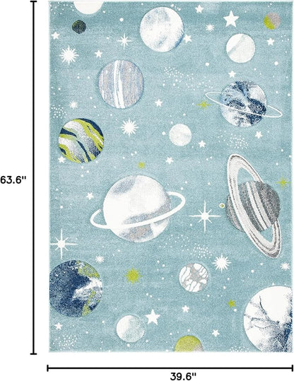 SAFAVIEH Carousel Kids Collection Accent Rug - 3'3" x 5'3", Teal & Ivory, Non-Shedding & Easy Care, Ideal for High Traffic Areas for Boys & Girls in Playroom, Nursery, Bedroom (CRK103J)