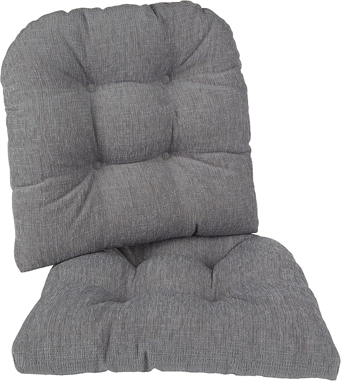 Klear Vu Gripper Overstuffed Universal Non-Slip Dining Chair Cushions for Kitchen Decor or Office Use, U-Shaped Skid-Proof Seat Pad, 17x17 Inches, 2 Count (Pack of 1), Chenille Gray