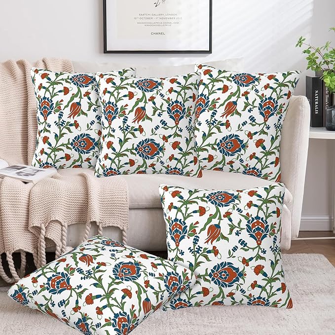 Throw Pillow Cover Case Vintage Floral Pillow Covers 16x16 Inch Set of 2,Soft Decorative Throw Pillow Case for Living Room Bedroom Sofa Couch Cushion Covers