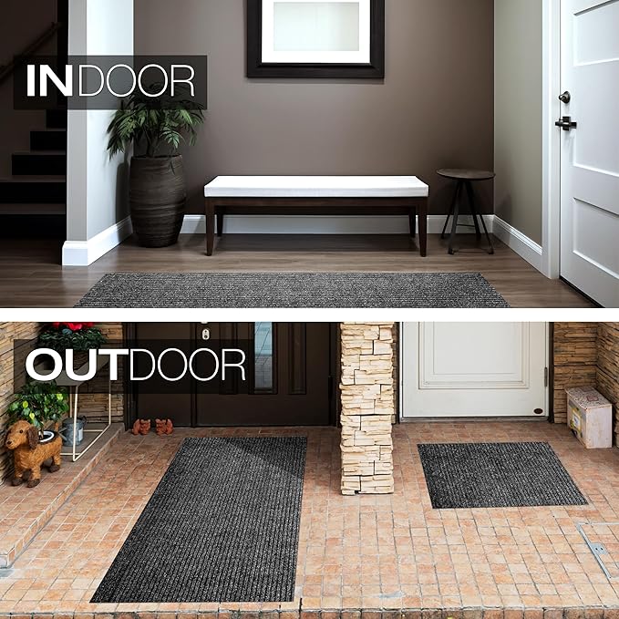 sigun Modern Non-Slip Hallway Runner Rug – Washable, Stain-Resistant & Custom Size – Durable Indoor/Outdoor Carpet for Entryway, Kitchen, Porch, Balcony, Patio & Garage – High-Traffic | Black - 4 x 11