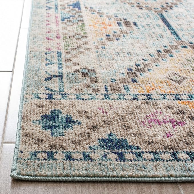 SAFAVIEH Madison Collection Runner Rug - 2'2" x 14', Blue & Yellow, Boho Diamond Distressed Design, Non-Shedding & Easy Care, Ideal for High Traffic Areas in Living Room, Bedroom (MAD418K)
