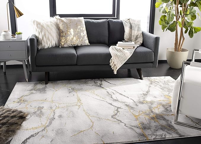 SAFAVIEH Craft Collection Area Rug - 4' Square, Grey & Blue, Modern Abstract Design, Non-Shedding & Easy Care, Ideal for High Traffic Areas in Living Room, Bedroom (CFT877L)