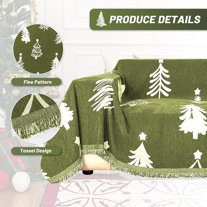 MYSKY HOME 71"X118" Loveseat Christmas Couch Cover, Sectional Sofa Covers Sofa Slipcover for 2 Cushion Couch, L Shape Couch Covers for Dogs, Kids, Washable Sofa Blanket, Furniture Protector, Green