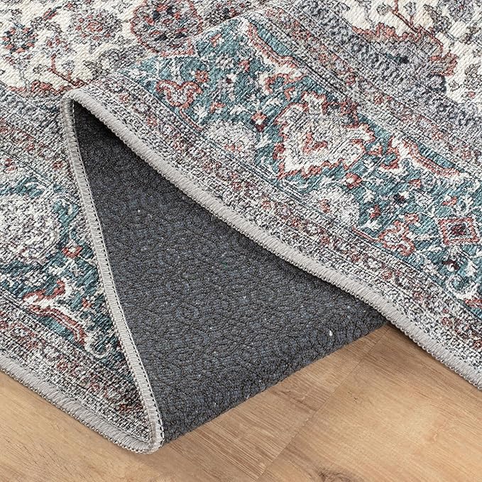Bloom Rugs Washable Non-Slip 3' x 5' Rug - Teal/Blue/Beige Traditional Oriental Area Rug for Living Room, Bedroom, Dining Room, and Kitchen - Exact Size: 3' x 5'