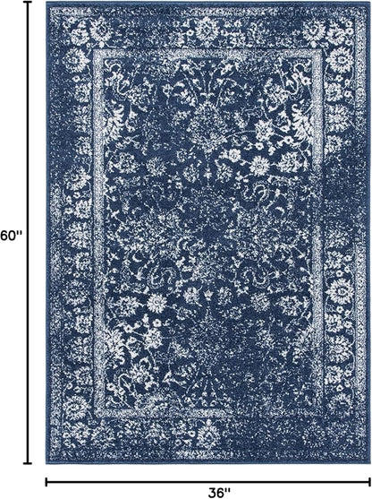 SAFAVIEH Area Rug 3x5 - Adirondack Collection - Navy & Ivory, Distressed Vintage Floral Design, Non-Shedding & Easy to Clean, Ideal for Living Room, Bedroom, Dining Space (ADR109N)
