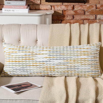 AmHoo Boho Chenille Pillow Cover Decorative Tufted Pillowcase for Couch Bed Sofa Bedroom Living Room Modern 14 x 36-Inch Grey