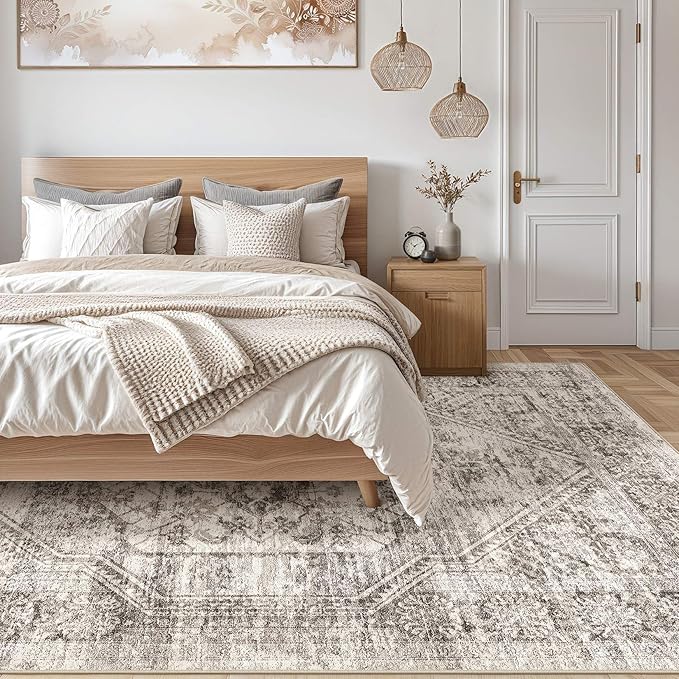 Vintage Living Room Area Rug 8x10 - Large Soft Washable Oriental Traditional Distressed Farmhouse Rugs for Bedroom - Indoor Floor Accent Carpet for Home Office House Decor - Distressed Brown