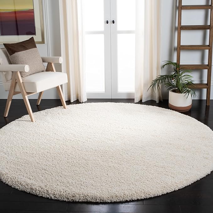 SAFAVIEH Milan Shag Collection 9' Round Ivory SG180 Solid Non-Shedding Living Room Bedroom Dining Room Entryway Plush 2-inch Thick Area Rug