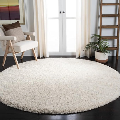 SAFAVIEH Milan Shag Collection Area Rug - 7' Round, Ivory, Solid Design, Non-Shedding & Easy Care, 2-inch Thick Ideal for High Traffic Areas in Living Room, Bedroom (SG180-1212)